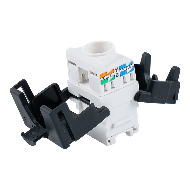 C6A Árnyékolatlan 180°-os Tolless Keystone Jack (kábeltartóval és redőnnyel) SM-2335BCH8C6A C6A Árnyékolatlan 180°-os Tolless Keystone Jack (kábeltartóval és redőnnyel) SM-2335BCH8C6A