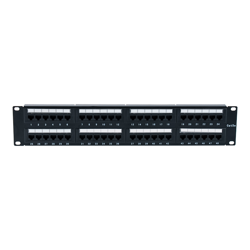 Cat5e 19 hüvelykes 2U árnyékolatlan 48 portos patch panel (kétcélú IDC; műanyag karton betéttel) SP-3204D48-C5E Cat5e 19 hüvelykes 2U árnyékolatlan 48 portos patch panel (kétcélú IDC; műanyag karton betéttel) SP-3204D48-C5E