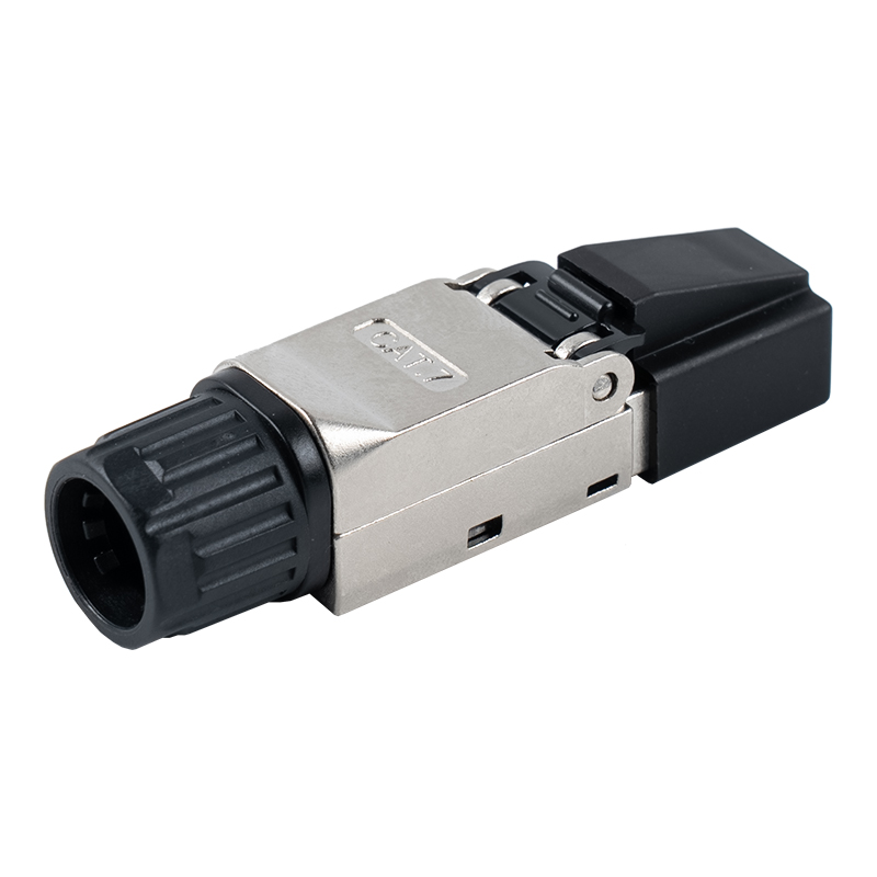 Cat7 árnyékolt szerszám nélküli RJ45 csatlakozó (műanyag kupakkal a fejen és műanyag anyákkal a farokon) RJ-G50S-2-C7