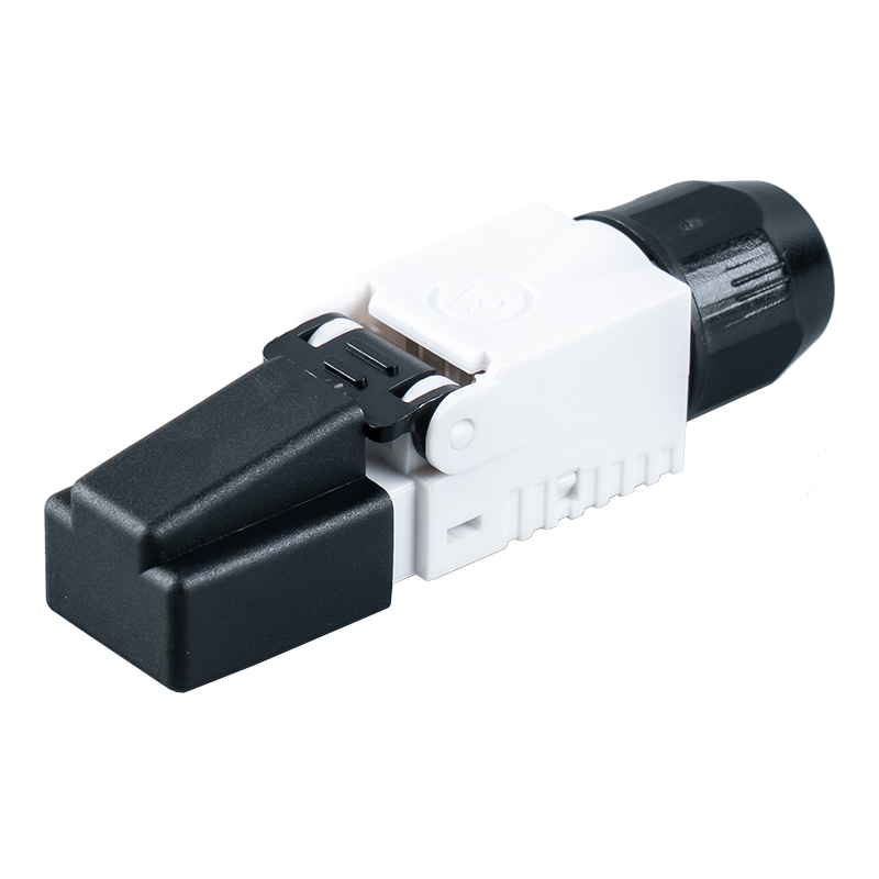 Cat7 árnyékolatlan szerszám nélküli RJ45 csatlakozó (műanyag kupakkal a fejen) RJ-G50U-1-C7 Cat7 árnyékolatlan szerszám nélküli RJ45 csatlakozó (műanyag kupakkal a fejen) RJ-G50U-1-C7