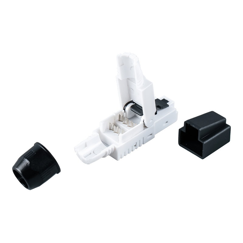 Cat7 árnyékolatlan szerszám nélküli RJ45 csatlakozó (műanyag kupakkal a fejen) RJ-G50U-1-C7 Cat7 árnyékolatlan szerszám nélküli RJ45 csatlakozó (műanyag kupakkal a fejen) RJ-G50U-1-C7