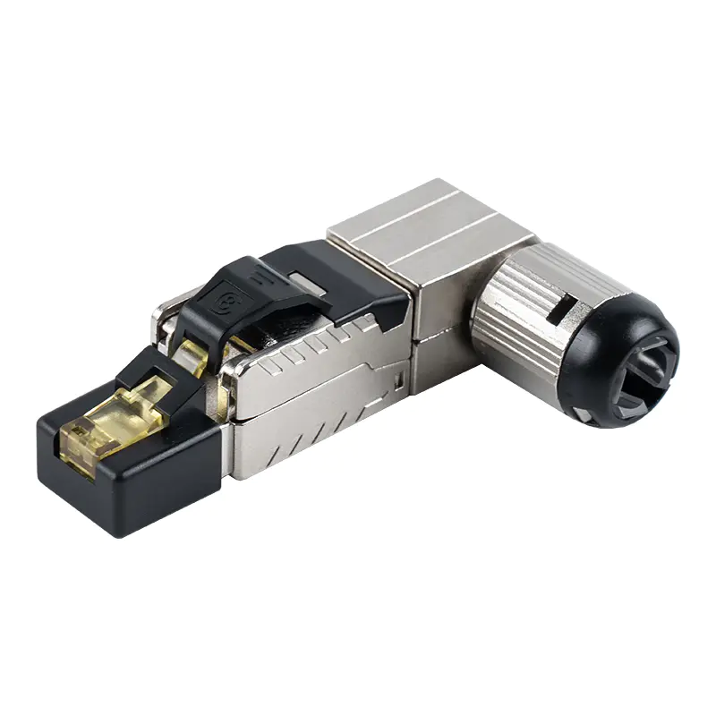 Cat7 árnyékolt szerszám nélküli RJ45 csatlakozó (90 fokos szög a végén) RJ-G90S-1-C7